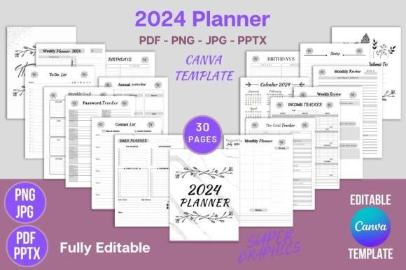Download 2024 Planner Editable Canva Template KDP - Canva template kdp Collection