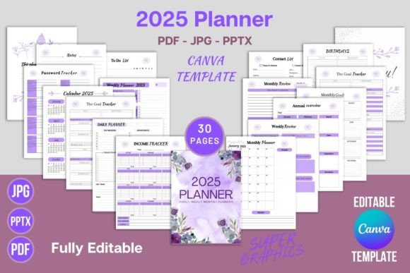 Download Editable 2025 Planner Canva Template KDP - Canva template kdp Collection