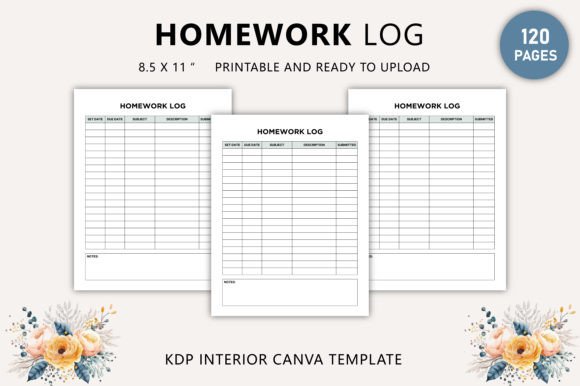 Download Homework Log Canva Template KDP Interior - Canva template kdp Collection