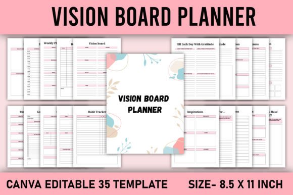 Download Vision Board Planner Canva Template KDP - Canva template kdp Collection
